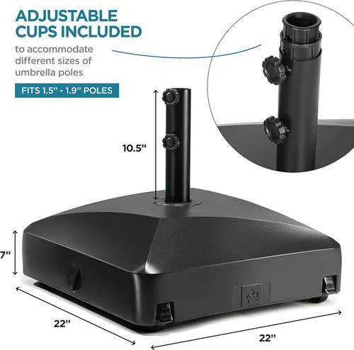 Vista 6 de Maple99 Base de paraguas – Soporte para poste de paraguas rellenable, 2 perillas, con diseño resistente al viento para patio, cubierta, piscina