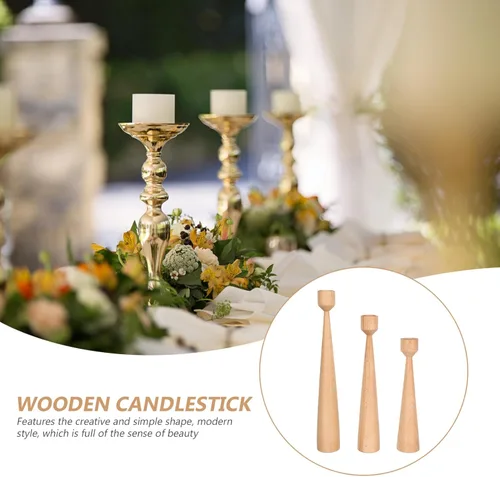 Vista 8 de Wooden Candle Holder Set of 3 Rustic Wedding Candlesticks Beech Wood Household Decorative Candle Stands for Living Room Dining Table Romantic Home