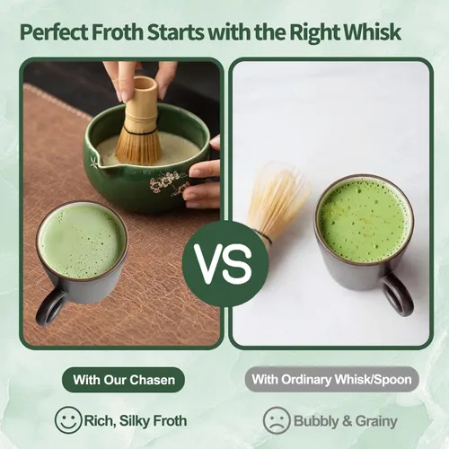 Vista 6 de Juego de batidores de matcha, juego de cerámica matcha incluye cuenco matcha, batidor y soporte de matcha, cuchara y cuchara de bambú, soporte