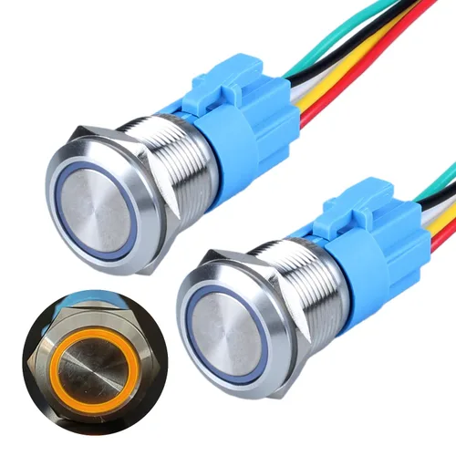 Vista 17 de 2 piezas de interruptor de botón momentáneo de metal de 0.630 in (ON) -Off 12V 24V DC Halo Ring LED iluminado impermeable anti-vandalismo carcasa