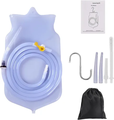 Vista 2 de Kit de bolsa de enema de silicona reutilizable, 2L, limpieza de enema de café y agua, manguera de silicona de 6.56 pies de largo, ducha anal