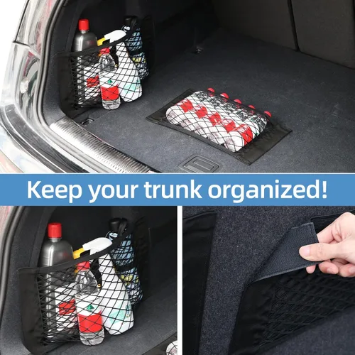 Vista 5 de Red de carga universal de malla para almacenamiento en el maletero del automóvil, red elástica de carga para automóvil, bolsillo organizador