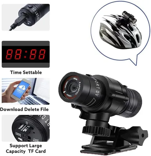 Vista 2 de Cámara de casco de motocicleta, cámara de video para bicicleta cámara de acción deportiva de 1080p, videocámara de gran angular de 120, impermeable