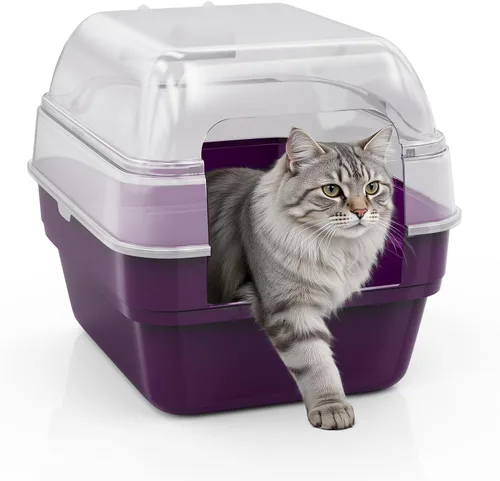 Vista 9 de Large Cat Litter Box with Transparent Lid, Foldable Hooded Litter Box with Front Door Flap for Privacy, Easy Clean Non-Sticky Litter Box with