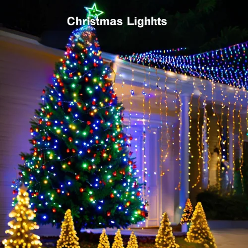 Vista 3 de Cuerda de luces de 66 pies para exteriores, tira de luces conectables al aire libre, impermeable, IP67, 8 modos, 200 luces LED, cuerda