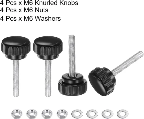 Vista 4 de Uxcell 4 juegos de perillas estriadas con tornillos de pulgar y tuercas, rosca macho métrica M6 x 35 mm, cabeza de plástico de 25 mm, perillas