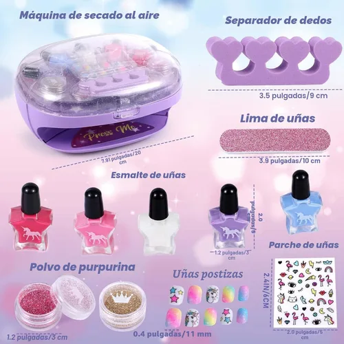 Vista 6 de Golray Juego de Esmalte de Uñas para Niñas, Kit de Arte de Uñas Todo en Uno - Secador/Polvo con Purpurina/Uñas Postizas/Calcomanías