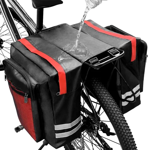Vista 8 de Bolsa de doble alforja para portaequipaje trasero de bicicleta de 30L, bolsa de tronco de bicicleta impermeable, bolsa de alforja de bicicleta