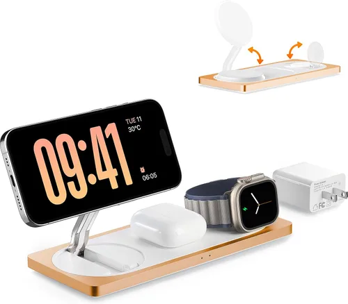Vista 10 de Estación de carga 3 en 1 para dispositivos Apple: Usada para estación de carga de iPhone y reloj con soporte de cargador Magsafe, cargador