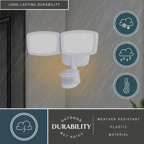 Vista 6 de VAXCEL Luz de inundación LED integrada de 2200 lm con sensor de movimiento de doble cabezal para exteriores con 4 modos, activada por movimiento