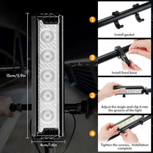 Vista 6 de BicycleStore Luz delantera para bicicleta, 5 LED de 2800 lúmenes, luces LED para bicicleta, 6600 mAh, impermeables, luces de bicicleta de carretera