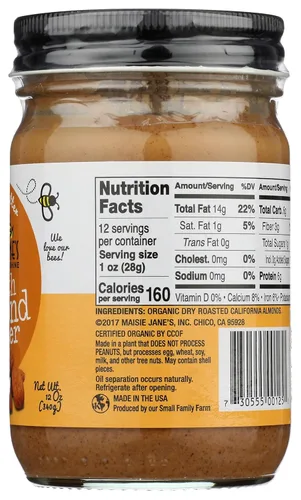 Vista 3 de MAISIE JANES Mantequilla de almendras orgánica suave, 12 onzas