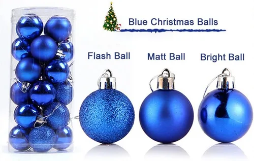 Vista 2 de 24 bolas de Navidad inastillables, decoración de árbol de Navidad con cuerda para colgar, bolas colgantes para decoración de fiestas (azul, 24)