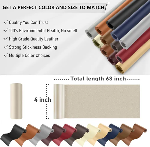 Vista 5 de YAFLC Kit de cinta de reparación de cuero autoadhesiva, parche de reparación de cuero de 4 x 63 pulgadas para muebles, parche de reparación de cuero