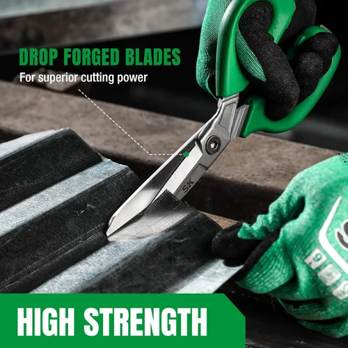 Vista 5 de SK - Tijeras resistentes de 9 pulgadas, tijeras multiusos, construcción premium de acero CR-V, hojas forjadas de una sola pieza, mango ergonómico