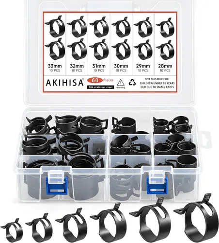 AKIHISA Kit surtido de 60 abrazaderas de manguera de resorte de 1.102-1.299 Abrazaderas de manguera de tensión constante, Sujetadores de abrazaderas