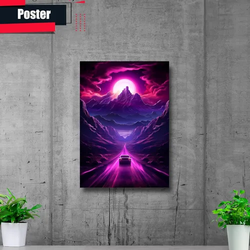 Vista 2 de Unique Synthwave Style Retro Art, 80s style art, framed poster print, guest room art, cool living room art, Large Wall Art, poster Prints