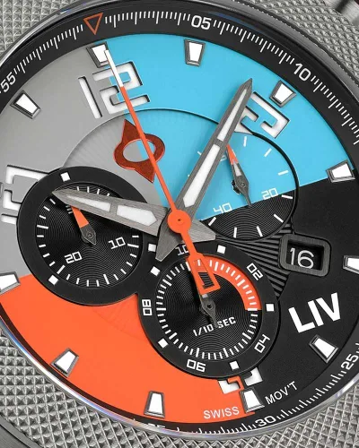 Vista 3 de LIV GX1 - Reloj clásico resistente con cronógrafo suizo de 1.77 pulgadas, 316L SS, 3D multicapa con fecha rápida, resistente a los arañazos