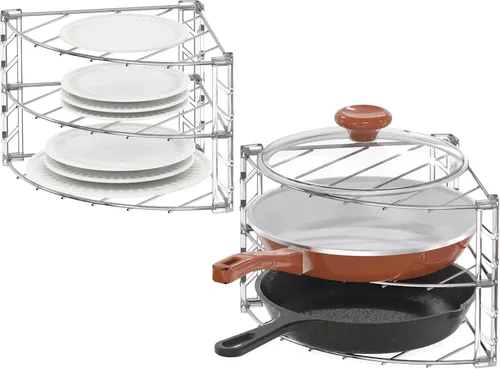 Deco Brothers Organizador de estantes esquineros de 3 niveles para mostrador y gabinete, paquete de 2, cromado