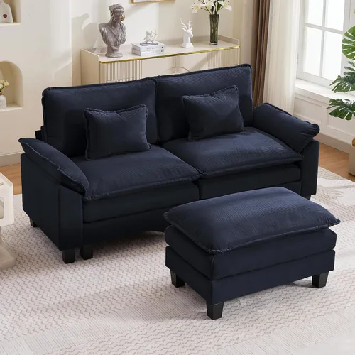 Vista 47 de URRED Oversized Modular Sectional Sofa, 87" L Shaped Modern Comfy Cloud Couch with Movable Ottoman & Pillows, Deep Seat Couches for Living Room