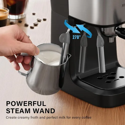 Vista 6 de XIXUBX Cafetera de espresso de 6 bares, cafetera compacta de 800W con calentador de tazas de acero inoxidable, espumador de leche a vapor, alivio