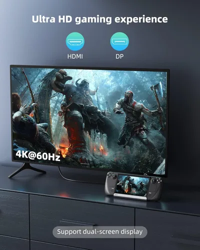 Vista 3 de Base de vapor M.2, estación de acoplamiento para Steam Deck OLED/ROG Ally/Legion Go S/ROG Xbox Ally, con HDMI y DisplayPort (4K @60Hz), Gigabit