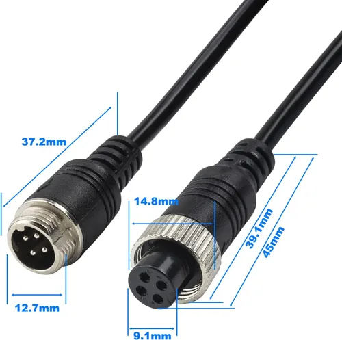 Vista 7 de Cable de cámara de 4 pines con cubierta de tubo de corrugación, cable de extensión de video de aviación de 4 pines, cámara de visión trasera CCTV