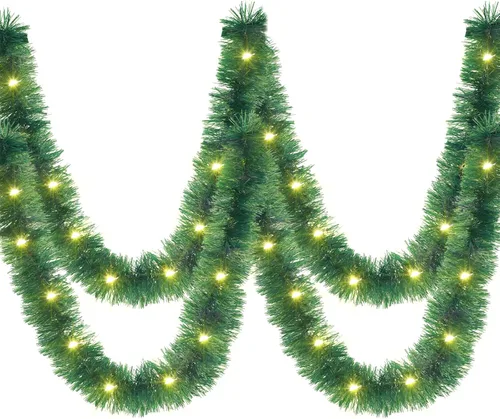 Vista 10 de Kingdder Guirnalda de Oropel de Navidad de 16.4 pies Iluminada Metálica Trenzada Decoración de Árbol Preencendida Operada con Batería 50 LED