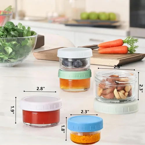 Vista 3 de stablerice 3 tamaños de recipiente de aderezo para ensaladas, condimento pequeño con tapas, tazas de salsa, mini frascos de condimentos con tapas, a