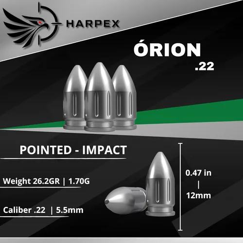 Vista 4 de Harpex Orion .22 Cal Airgun Pellets – 26.2 Grain Heavy Design – 12 mm / .47 in Length – Maximum Impact & Knockdown Power – Premium Lead Pellets for