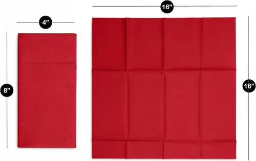 Vista 5 de Paquete de 50 servilletas desechables de lino con bolsillo integrado para cubiertos, color rojo brillante, como servilletas de papel para Navidad