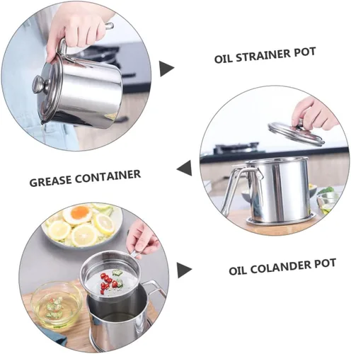 Vista 6 de Colador de aceite de acero inoxidable 304 con mango para olla de grasa y red de filtro extraíble para una fácil limpieza