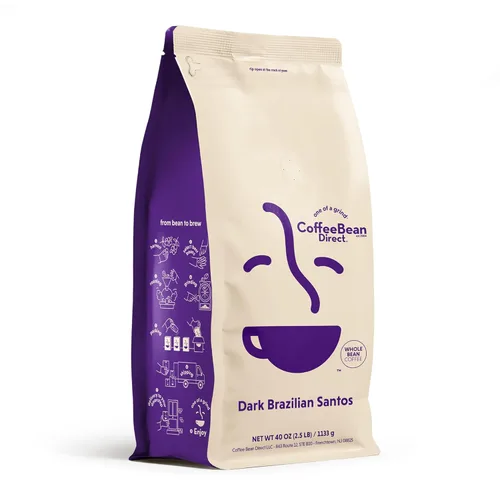 Vista 28 de Coffee Bean Direct Brazilian Santos, café en grano entero, arábica, tostado ligero, bolsa de 1 libra (paquete de 1)