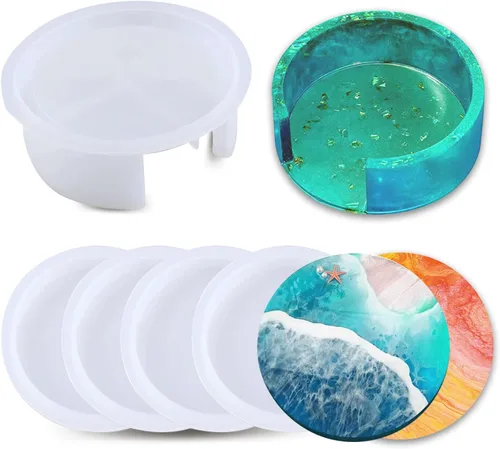 5 piezas de moldes de posavasos de resina - Moldes redondos de fundición de silicona para fundición de posavasos de resina epoxi y decoración del