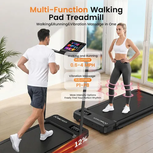 Vista 3 de ANCHEER Almohadilla para caminar con inclinación - Cinta de correr para debajo del escritorio con barra de mango Nnegro