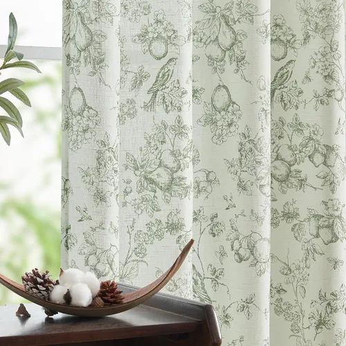 Vista 59 de JINCHAN Cortinas de mezcla de lino con flores para sala de campo francés, cortinas para sala de estar de 84 pulgadas de largo, cortinas impresas