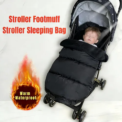 Vista 2 de Saco universal grueso impermeable para cochecito – 3 en 1, saco de dormir para cochecito y almohadilla de algodón con cubierta resistente al viento
