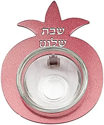 Vista 2 de EMANUEL Yair - Cuenco de vidrio para servir miel para Shabat y Rosh Hashaná, soporte de granada de metal (azul HDC-4C)