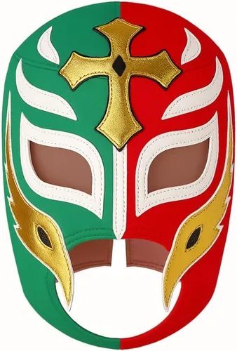 Escobar REY MISTERIO - Máscara de lucha libre multicolor rojoverde para disfraz, adulto (talla única)