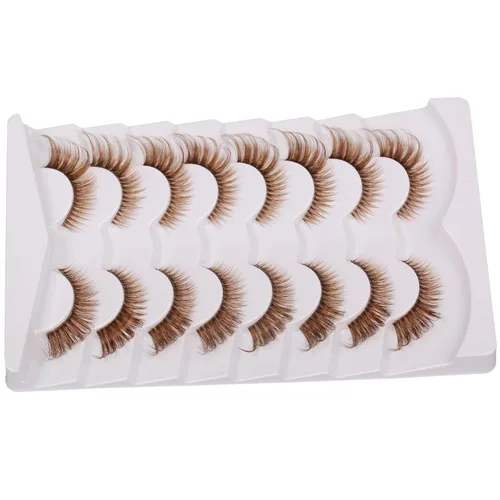 Vista 7 de Gmagictobo Pestañas postizas marrones, pestañas naturales, ojo de gato, pestañas de banda transparente, pestañas esponjosas, paquete de 8 pares