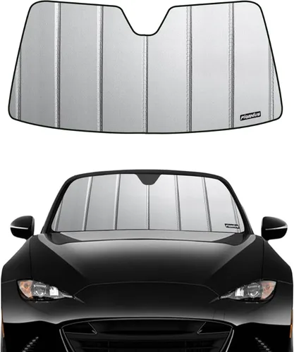 Vista 7 de Pigenius Parasol de parabrisas para Mazda MX-5 Miata 2006-2015, acabado de cuero gris premium