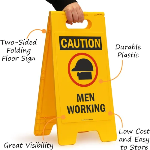 Vista 5 de SmartSign Letrero plegable de dos caras con símbolo de "Caution - Men Working" de 25 x 12 pulgadas, plástico de polipropileno impreso digitalmente
