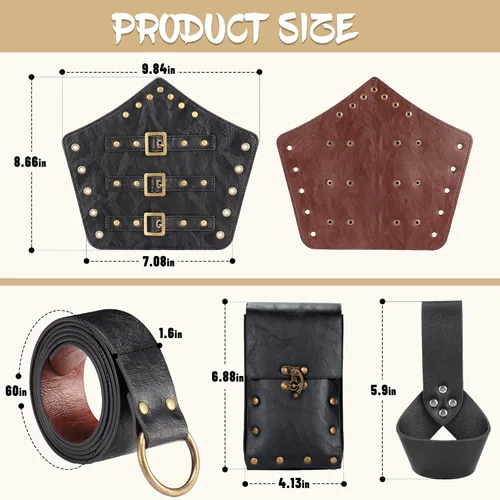 Vista 2 de Ultrafun 4 piezas de accesorios renacentistas medievales vikingos bolsa para cinturón protector de brazo espada rana