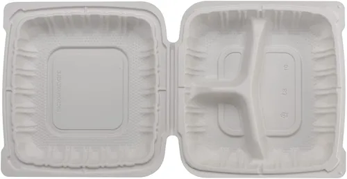 Vista 3 de TIYA - Recipientes de comida Clamshell color blanco, paquete de 150 unidades, 8 x 8 pulgadas, recipientes para llevar, plástico para microondas