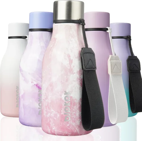 Vista 33 de BJPKPK Botellas de agua aisladas, botella de agua de metal de acero inoxidable de 12 onzas con correa, sin BPA a prueba de fugas, jarras, tazas