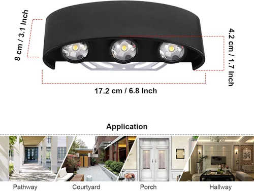 Vista 2 de Kawell Apliques de pared modernos impermeables de 6 W, lámpara de pared LED de aluminio para interiores y exteriores, para baño, dormitorio, sala