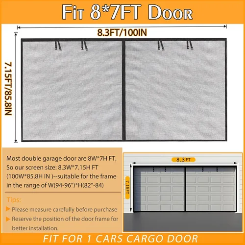 Vista 2 de Puertas de pantalla de garaje para garaje de 1 coche de 8x7 pies; pantalla de puerta de garaje magnética de fibra de vidrio de 1400g/3.1lb
