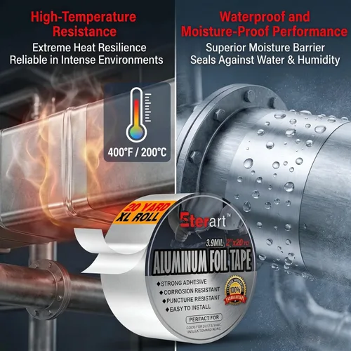 Vista 5 de ETERART Cinta de Conducto de Papel de Aluminio Resistente, Sellado y Reparación a Alta Temperatura, Perfecta para HVAC, Conductos de Aire