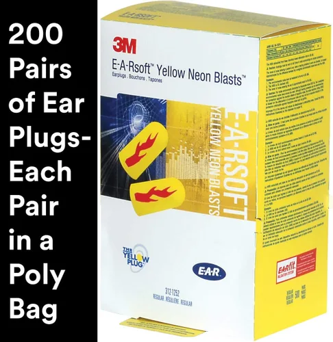 Vista 2 de 3M 312-1252, caja de 200 tapones para oído amarillos neón inalámbricos E-A-Rsoft, para protección del oído, en bolsa de poliéster de tamaño regular