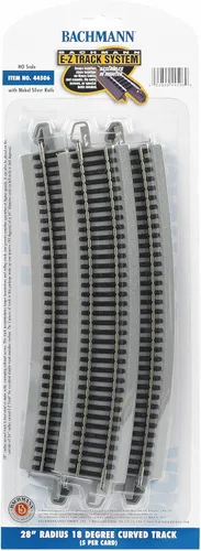 Vista 4 de Bachmann Trains - Snap-Fit E-Z TRACK 28” RADIUS 18 DEGREE CURVED TRACK (5/card) - NICKEL SILVER Rail With Gray Roadbed - HO Scale